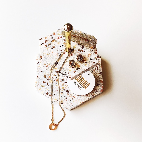 ๐ GENUINE MARBLE HEXAGON 2 TIER JEWELY STAND GOLD HARDWARE VINTAGE REVIVAL - Picture 6 of 8